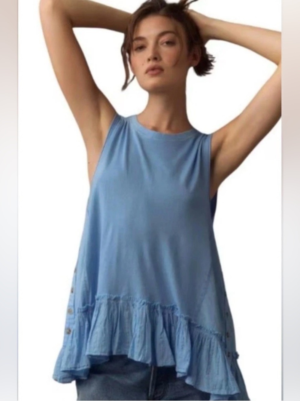 Pilcro Ruffled Babydoll Muscle Tank – Blue | Size Small - Picture 1 of 6